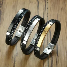  2022 Trendy Men Leatherwear Weave Bracelet Leisure Color Contrast Stainless Steel Bangle jewelry wholesale 