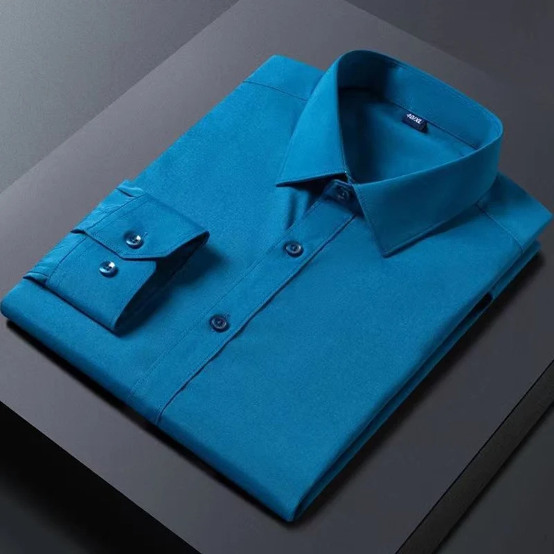 

High Quality Bamboo Fiber Stretch Non-ironing Men Long Sleeve Dress Shirt Regular Fit Business Casual Male Blouse