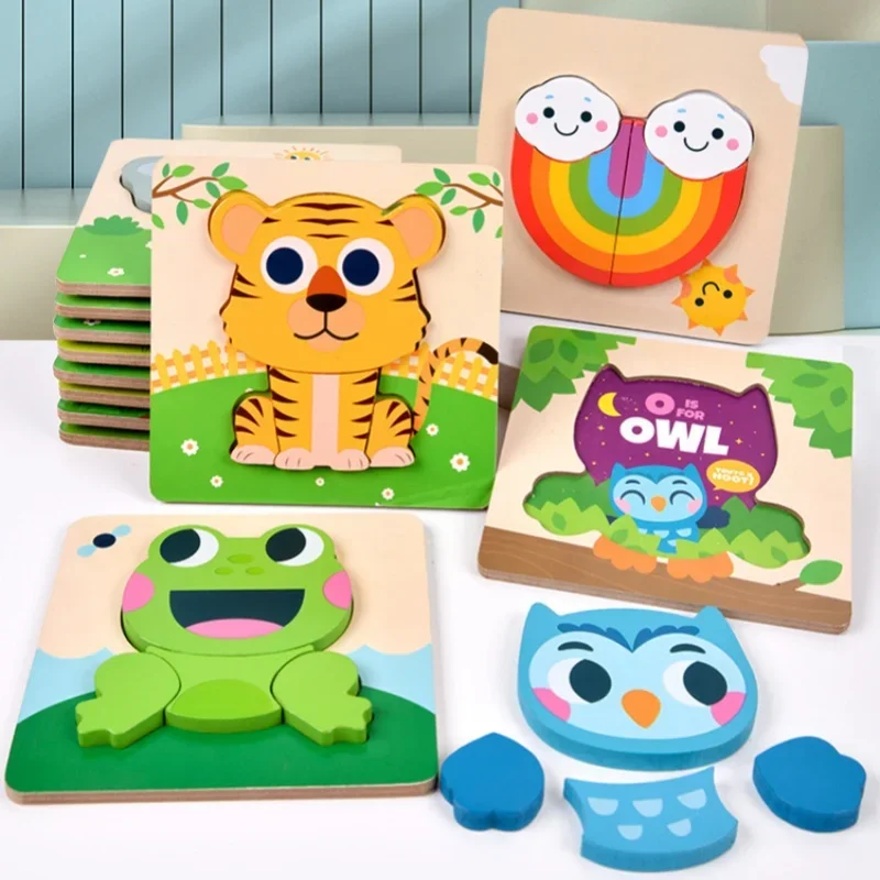 3D Wooden Puzzle Toys for Kids Cartoon Animal Cognitive Jigsaw Puzzle 3 ...