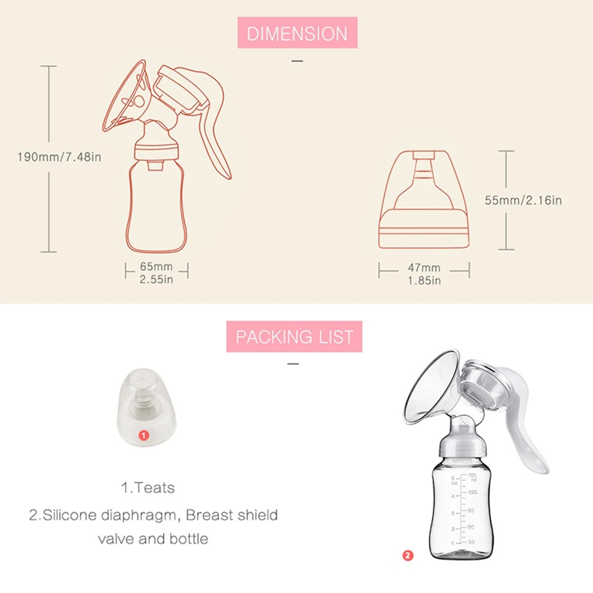Manual breast pump, dual-purpose for both bottle and breast milk storage cup, preferred for breastfeeding mothers 6
