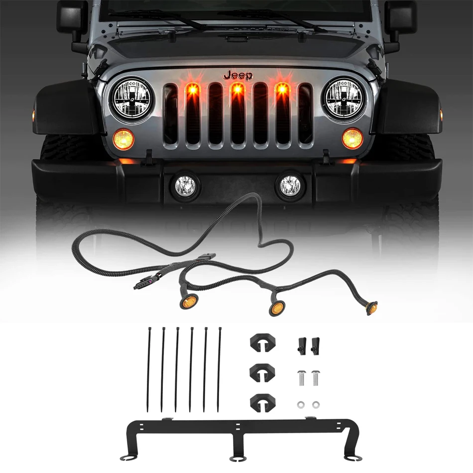 

LED Grille Light Bar Kit for 2007-2018 Jeep Wrangler JK 2-Door / Unlimited 4-Door (JK) Plug & Play Waterproof LED Light Bar Kit