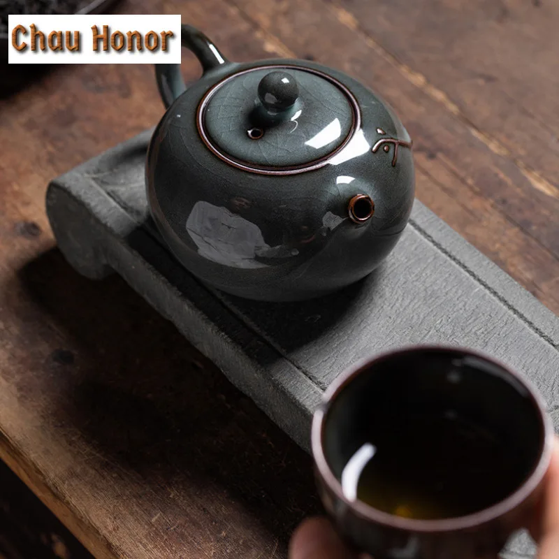 250ml Longquan Celadon Ge Kiln Iron Tire Teapot Boutique Tea Infuser Pot Tea Maker Kettle with Ball Hole Tea Services Collection