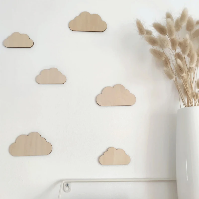 6Pcs Cloud Wall Sticker Wooden Clouds Wall Decor Reusable Wall Decoration for Bedroom Above The Bed Wall Art Wall Decorations 1