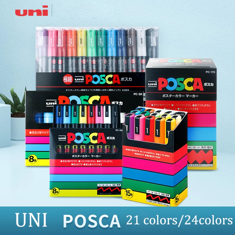 21Color/24Color UNI POSCA series marker pen combination painting refill dedicated POP Poster advertising pen PC-1M/PC-3M/PC-5M