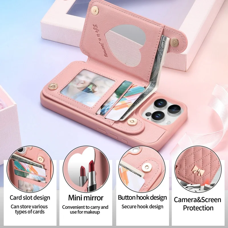 Compact Fragrance Leather Wallet Phone Case with Mirror and Card Holder
