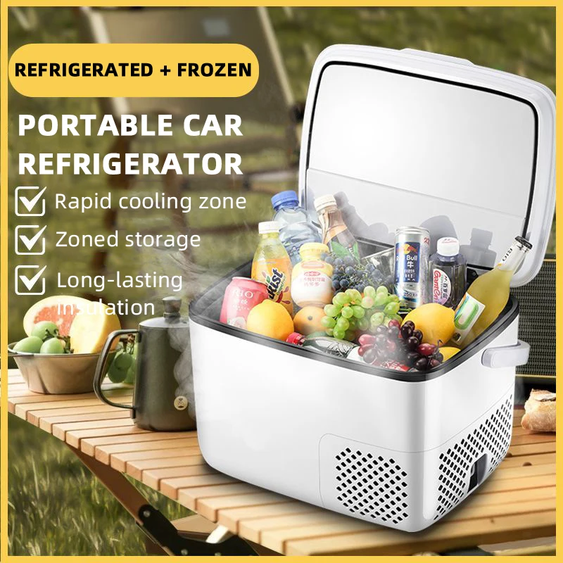 Mini refrigerator Camping refrigerator 18L 220V 12V 24V Car Refrigerator Portable Freezer Electric Compressor Cooler Cooling Range Dual-Use Car Home Dual Zone Foldable