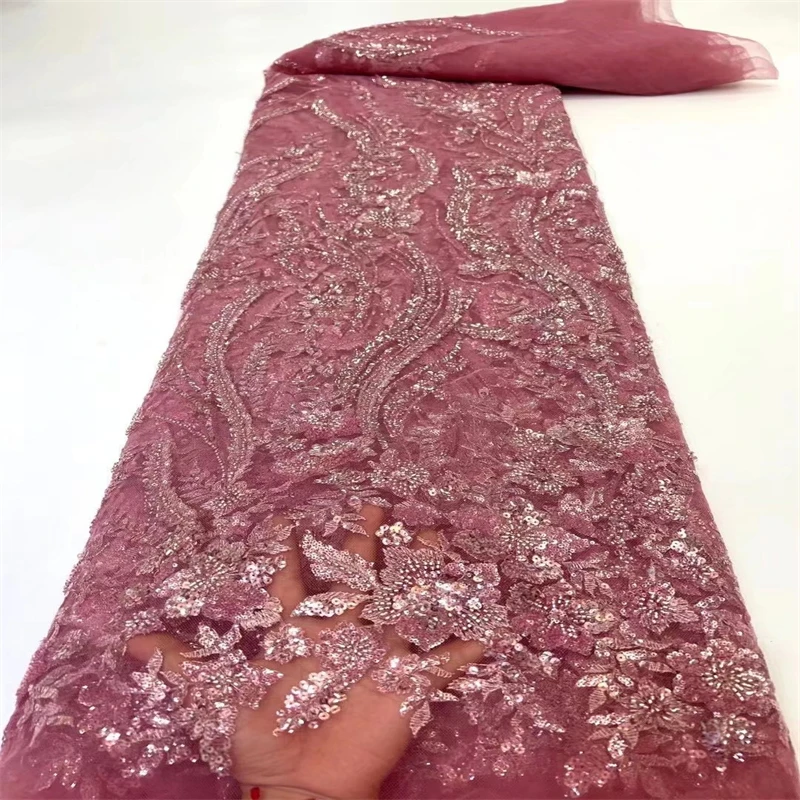 

Familiar Sequin Beaded 2022 Tulle lace Fabric High Quality Embroidery French Mesh Tulle Lace For Evening Party Dress DP44002