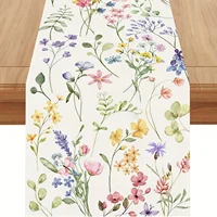 Watercolor Floral Linen Table Runner Dresser Scarf Decor Spring Colorful Flowers Leaf Table Runners Holiday Wedding Party Decor 1
