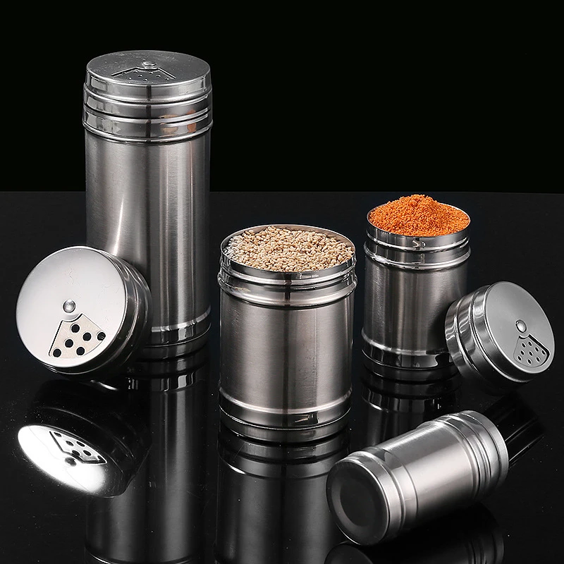 Stainless Steel Seasoning Spice Jars Barbecue Salt Shaker Pepper Bottle Flour Fine Sieve Tool Condiments Kitchen Accessories