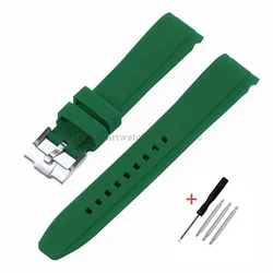 Waterproof Rubber Sport Watch Strap with Curved Design and Metal Pin Clasp - 22mm (Green - silver)