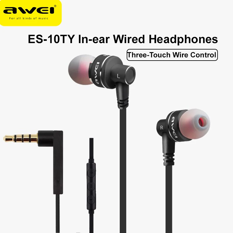 

Awei ES-10TY Wired Headphones Super Bass Earbuds Metal 3.5mm Earphone Stereo In-Ear Headset With Mic For iPhone Samsung Phones