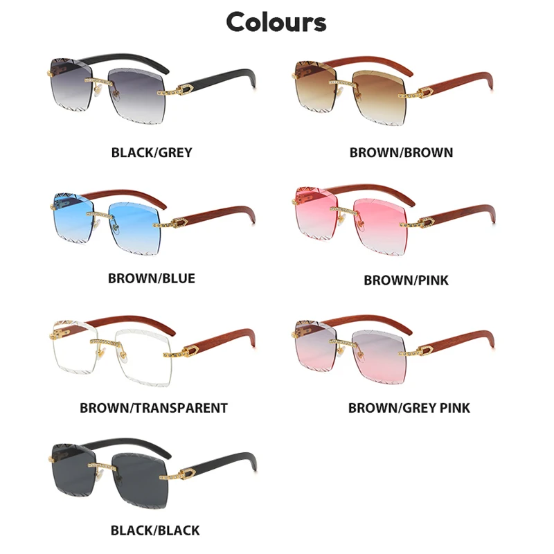 Men's Sunglasses Blue Brown Lens Rhinestone Crystal Buffs Rimless