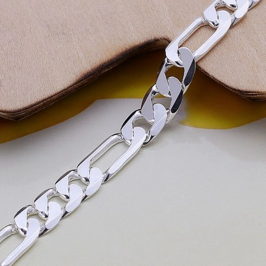 925 Sterling Silver Bracelet 6mm Chain Wedding Nice Gift Solid for Men Women Jewelry Fashion Beautiful  20cm 8inch