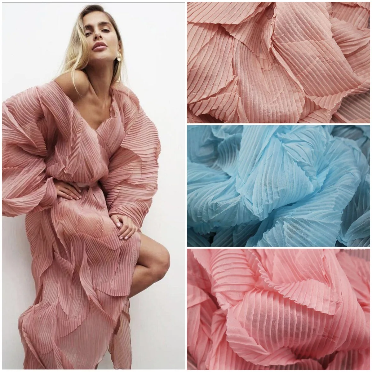 Pleated Dress Fabric By The Meter,Big Brand Designer Organza Fabric For