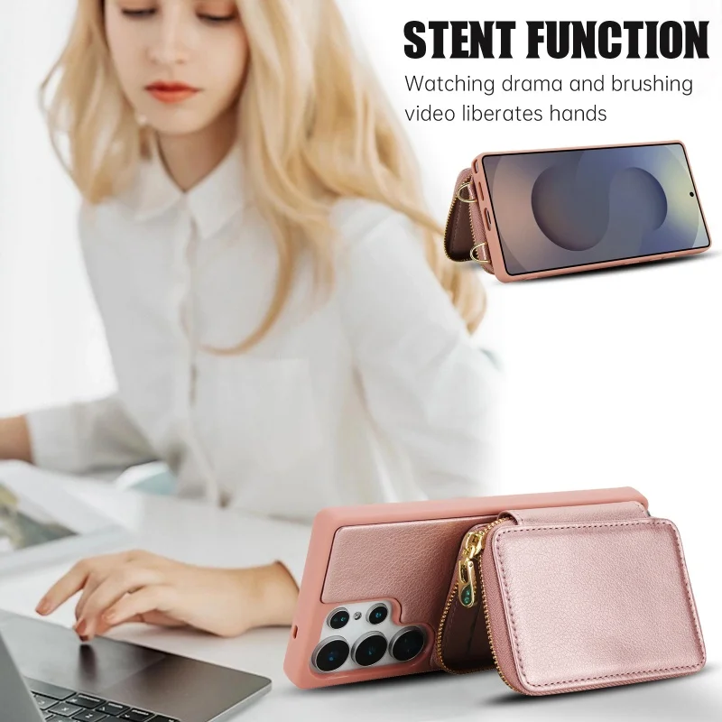 Crossbody Leather Wallet Phone Case with Zipper Cover