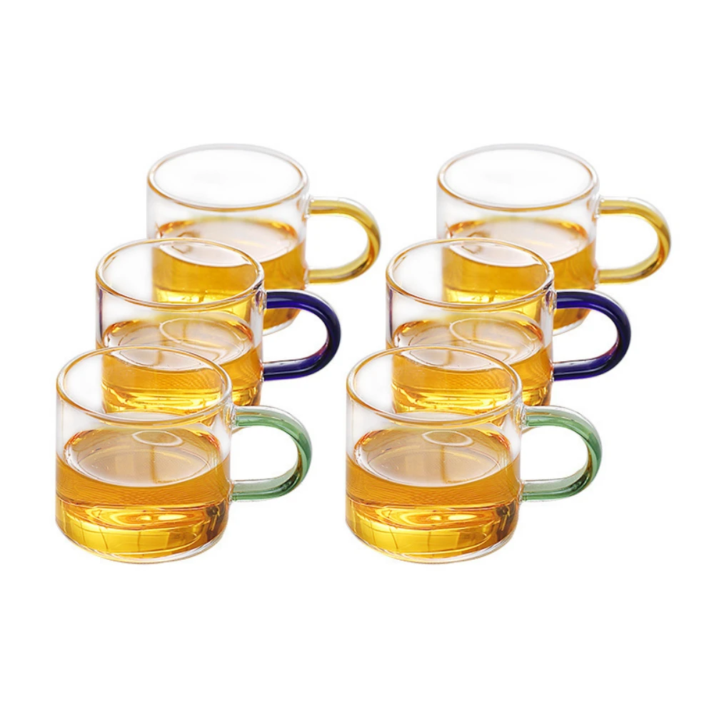New Colorful Small Handle Cup Kung Fu Tea Cup Heat-resistant Glass Tea Household Shot Glass Coffee Mug