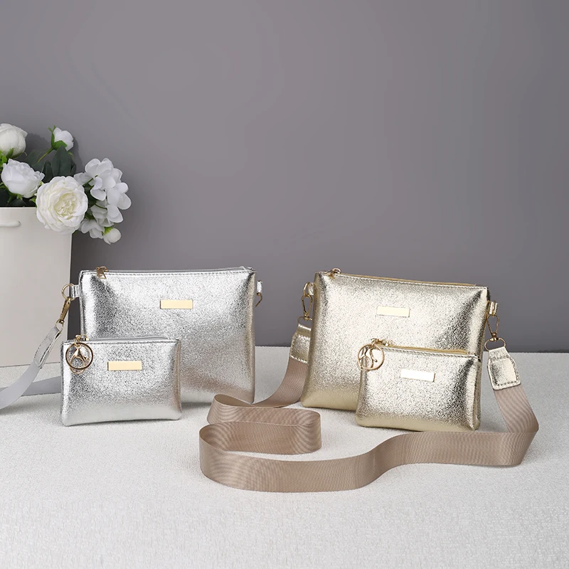 Glänzende Textur Einfache Mutter-Kind Quadratische Tasche Mode Breiter Riemen Lässige Vielseitige Damen Schulter-Umhängetasche