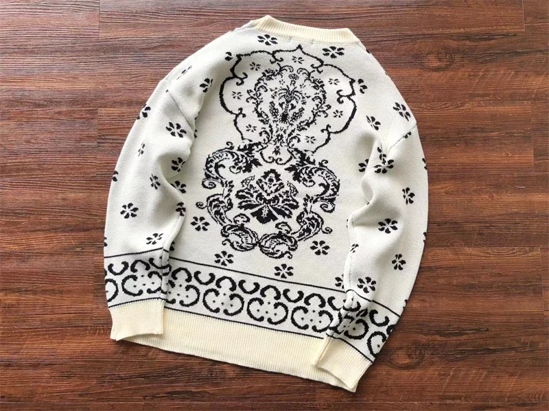 

New 2023fw Beige jacquard knit Rhude Sweater Men Women Casual Sweatshirts y2k