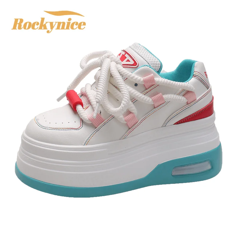 

8CM High Platform Sneakers Women Casual Leather Sport Shoes New Autumn Vulcanized Skateboard White Shoes Woman Chaussures Femme