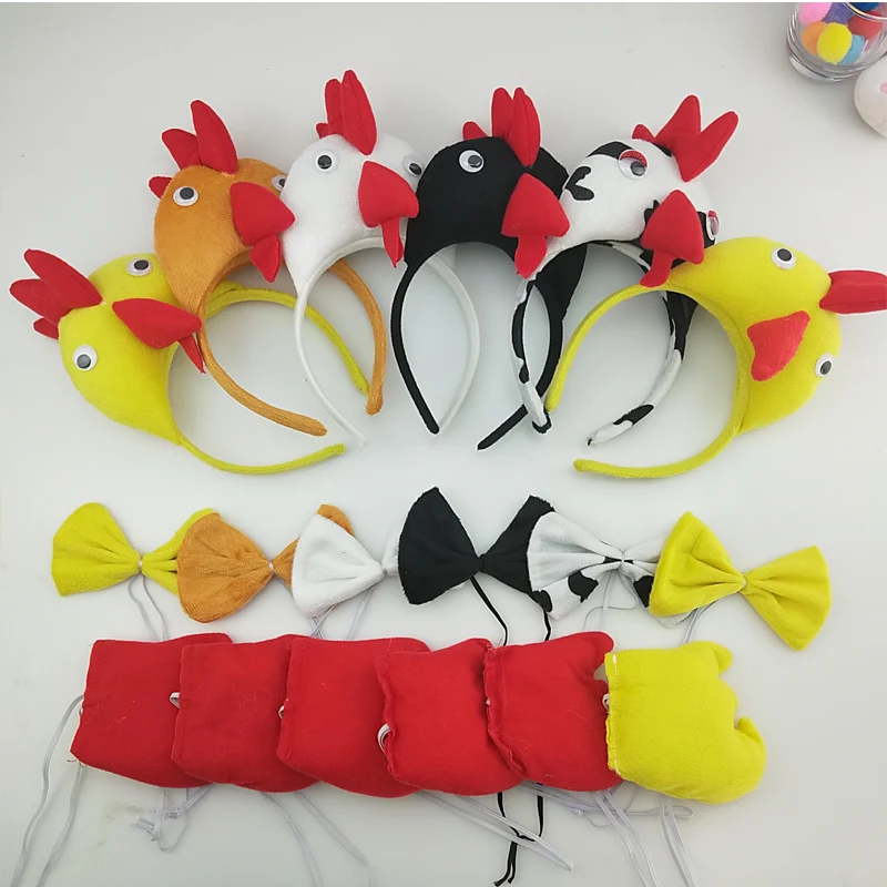 Adults Kids Plush Cartoon Child Chicken Chick Headband Ears Tail Tie  Animal Gift  Birthday Party Costume Halloween Christmas child adults cow milk horn ear headband animal cosplay costume hair band birthday party props gift wedding baby shower