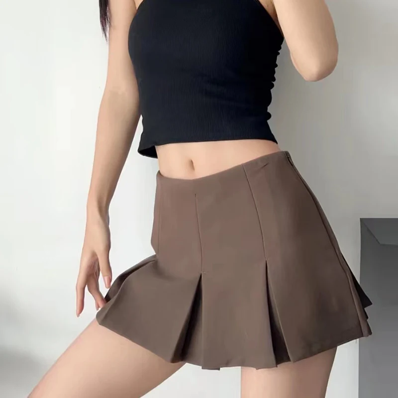 

Fashion Pleated Mini Skirts Women Vintage Preppy Style High Waist Side Zipper Short Skirts 2023 Spring Chic Female Slim Skirt
