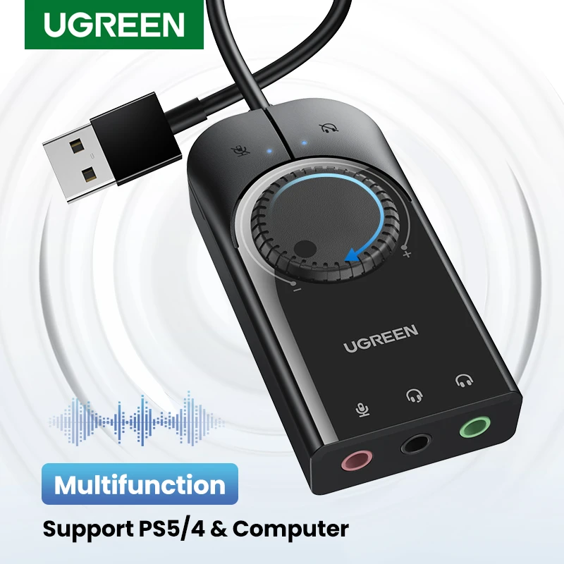 UGREEN tarjeta de sonido USB, interfaz de Audio externa de micrófono, de Audio, tarjeta de sonido para PC, portátil, PS4, auriculares, tarjeta de sonido USB|3.5mm usb adapter|audio interfaceusb sound card -