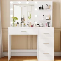 Makeup Vanity Table with Lighted Mirror,Makeup Vanity Desk with Storage Shelf and 4 Drawers,Bedroom Dressing Table,10 LED Lights 1