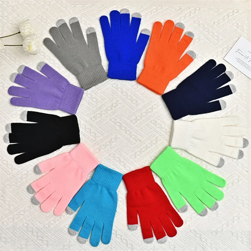 Winter Touch Screen Gloves Women Warm Stretch Knitted Mittens Full Finger Guantes Female Crochet Luvas