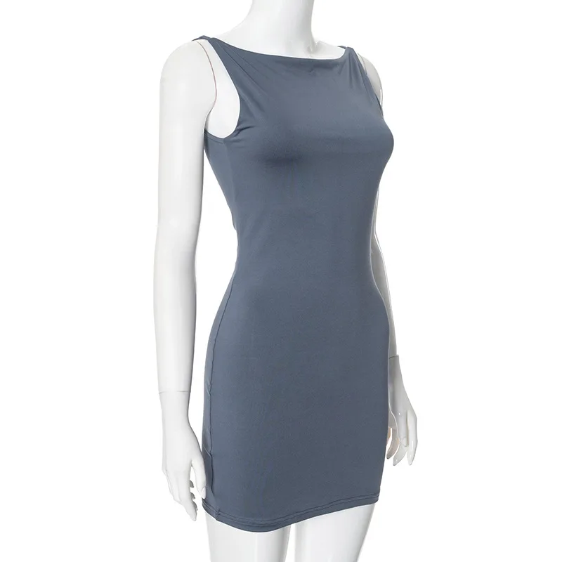 Vestido minimalista ajustado para mujer, trajes sin mangas, ropa de calle lisa, ropa de verano de una pieza, ropa de oficina para mujer