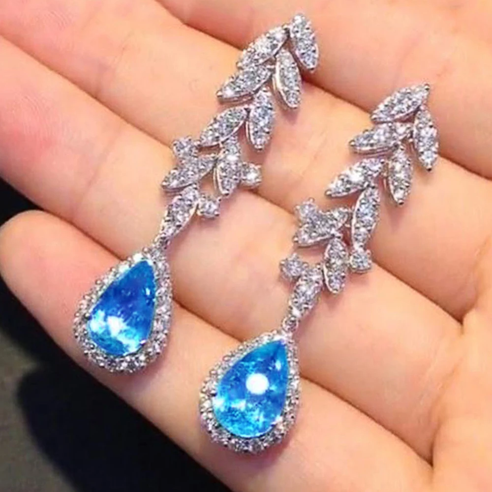 Blue Cubic Zirconia Dangling Earrings