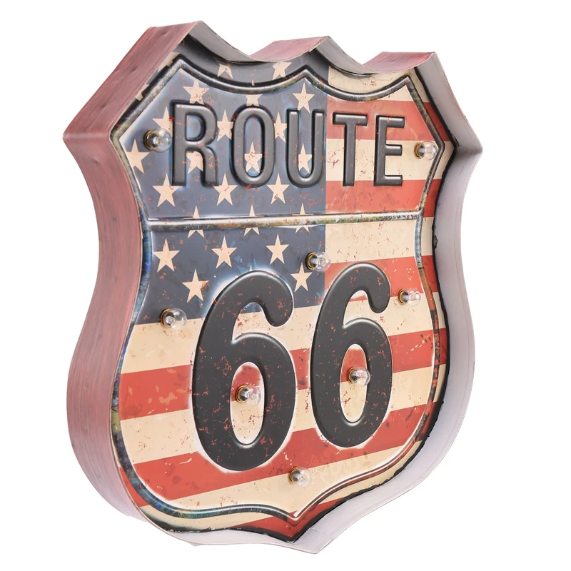 Route 66 Led Vintage Signs Pub Bar Decoration Led Metal Plate Neon Sign Neon Light Home Decor Club Cafe Wall Hanging Art