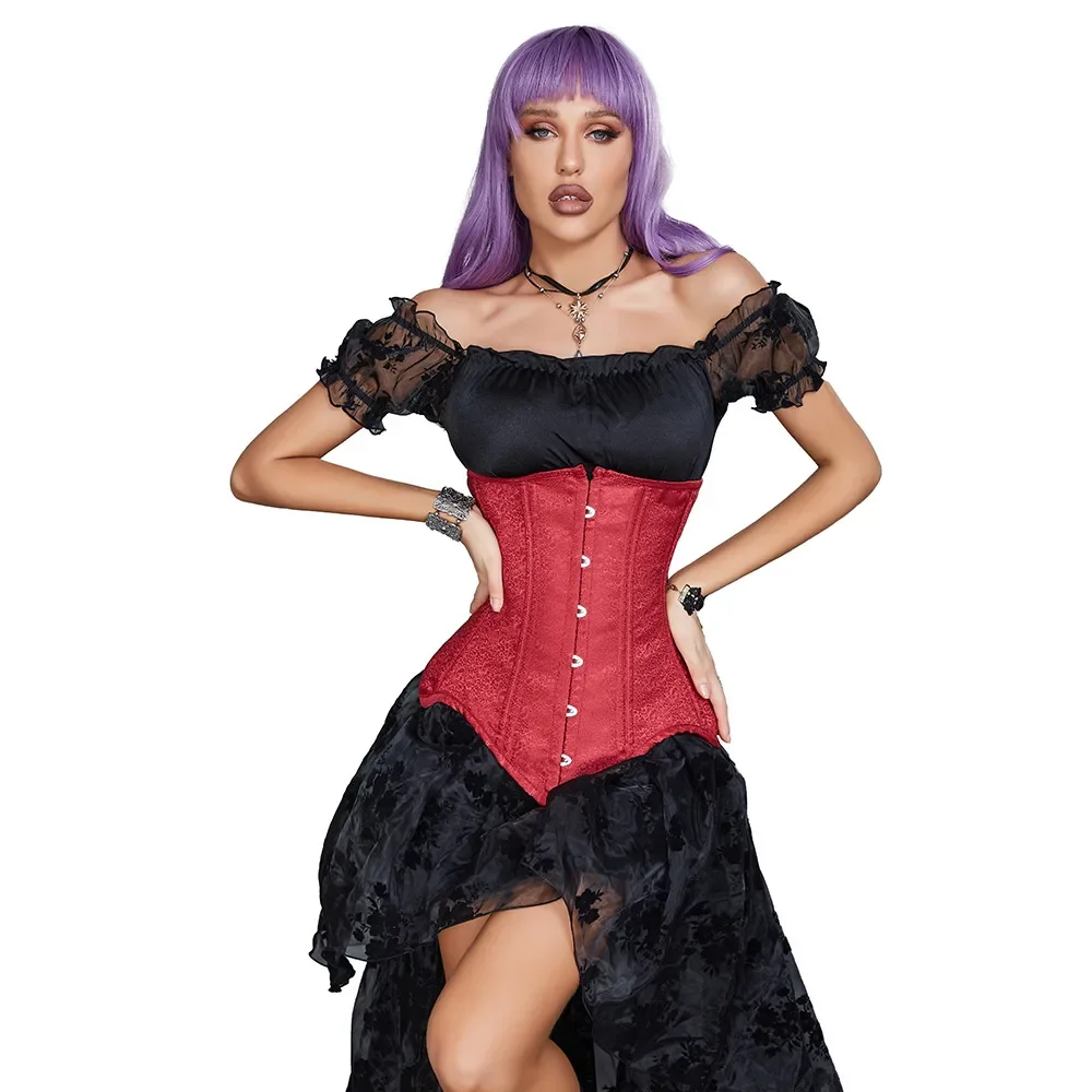 Description Picture 6 of itemLong Torso Red Underbust Corset Steampunk Corselet Top Hourglass Curve Shaper Slimming Waist Trainer