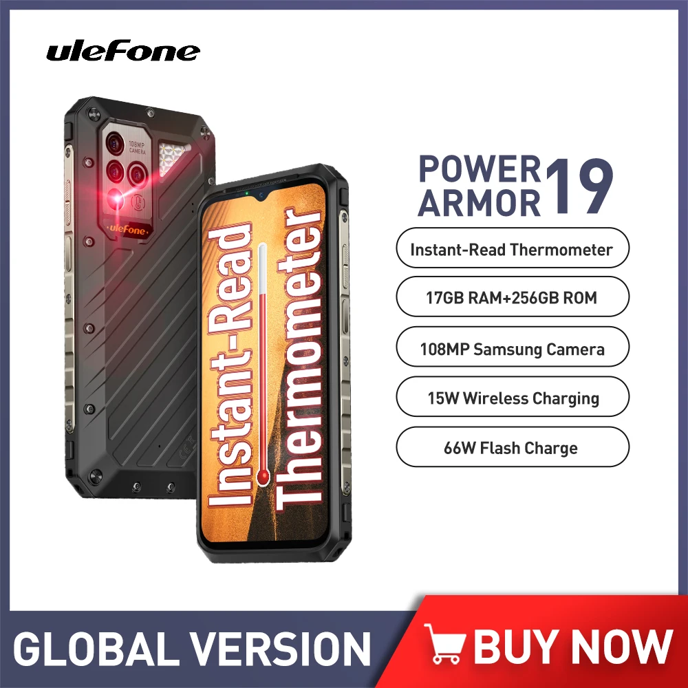 

Ulefone Power Armor 19 Global Version Rugged Phone 9600mAh Android 12 Smartphone 17GB RAM 256GB ROM 108MP 4G Mobile Phone