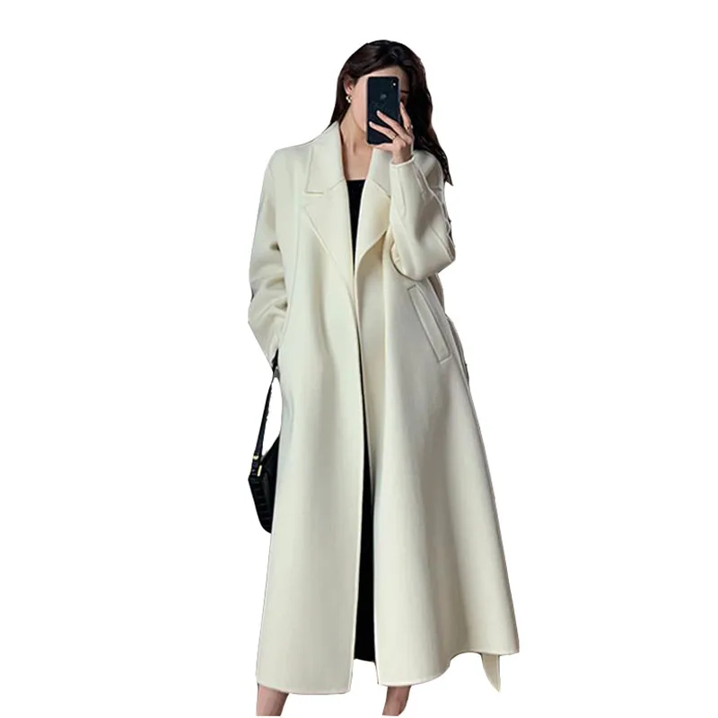 

Autumn Winter Women Woolen Coat Nice New White Thickened Temperament Fashion Medium Length Women Woolen Coat Overcoat Women F531