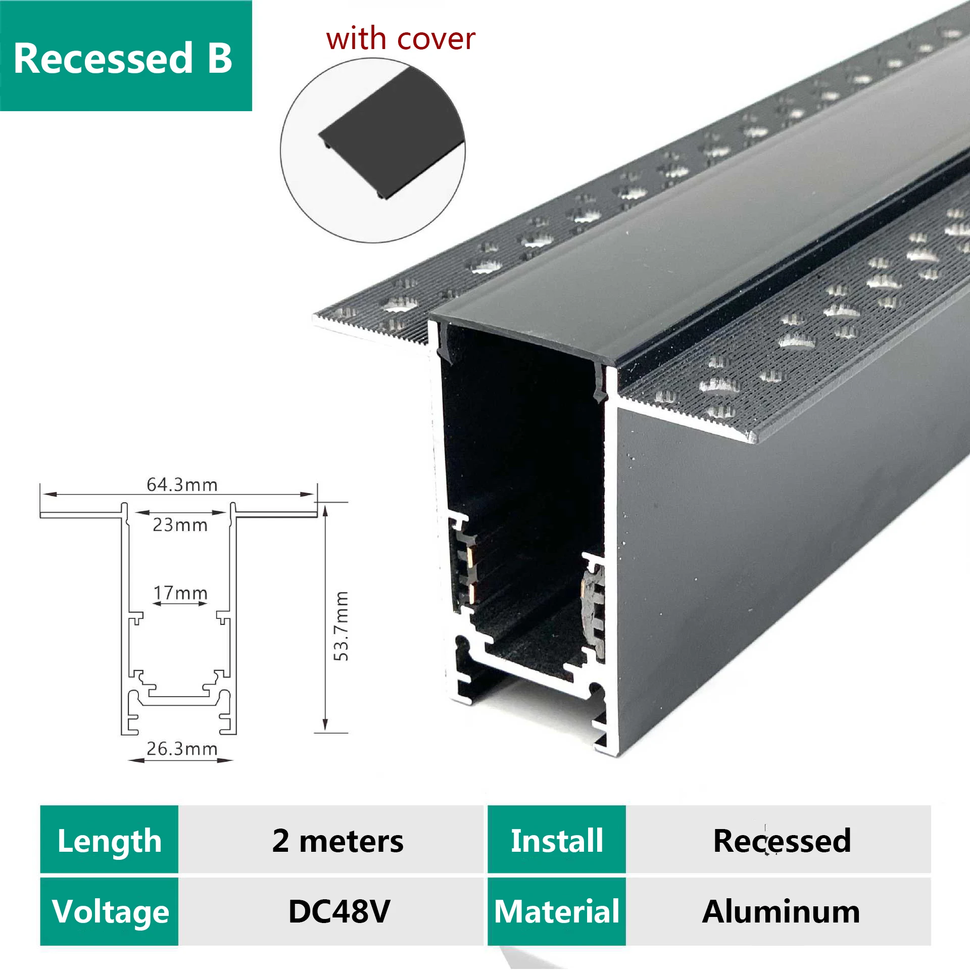 2 Meter Magnetic Track Accessories Connector DC48V Power Supply Surface Mounted Recessed 2m Rail For LED Magnetic Track Light 5