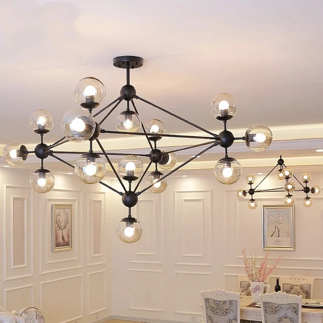 Modern 3/5/10/15/21 Heads Magic Bean Iron Pendant Light  Vintage Glass Ball Lights American Nordic Dinning Room Hanging Lamps 27