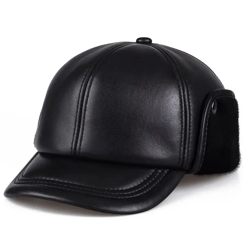 

Leather middle-aged and people men's father baseball cap sheepskin old man duck tongue hat for winter warmth