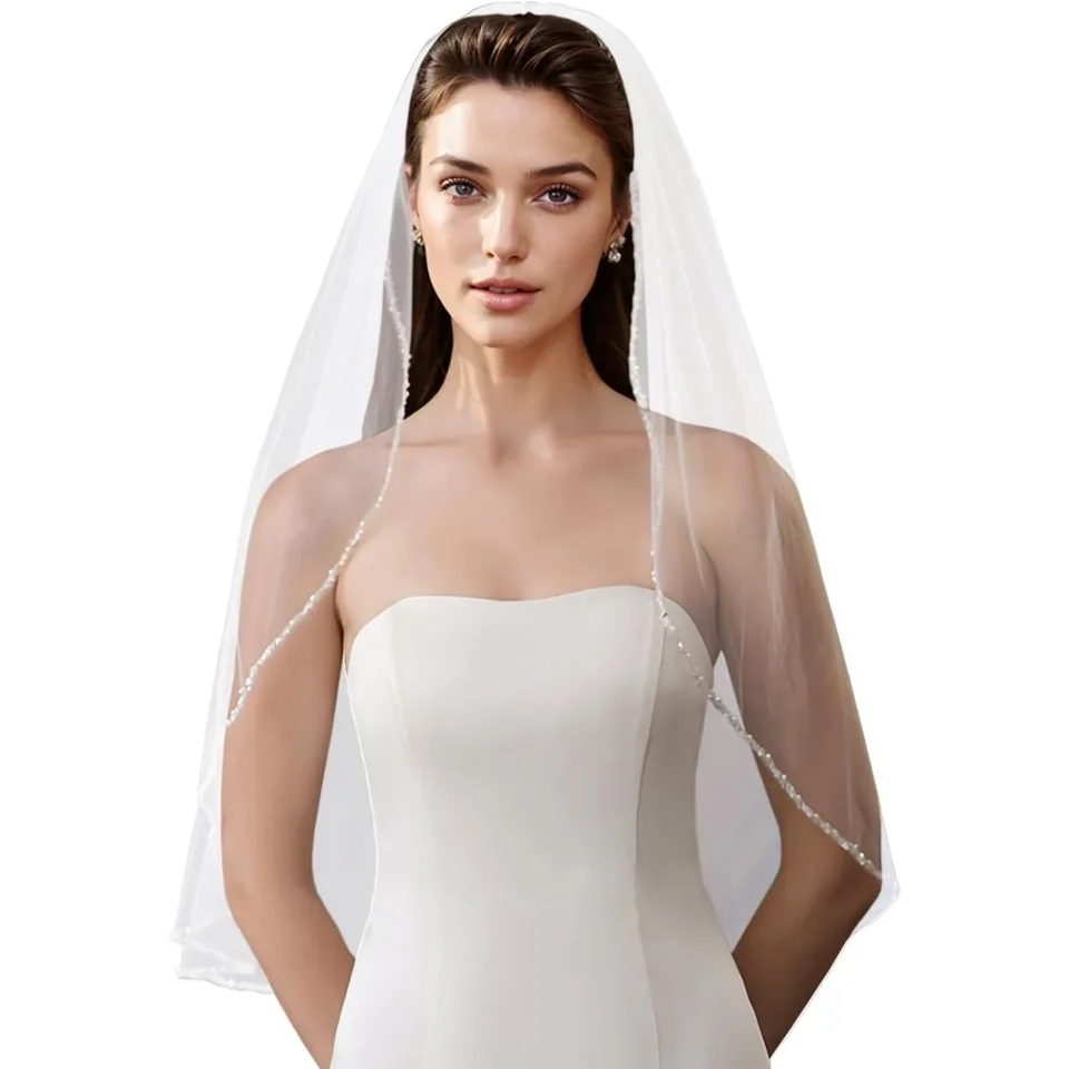 Elegant Bridal Veil with Pearls and Crystals
