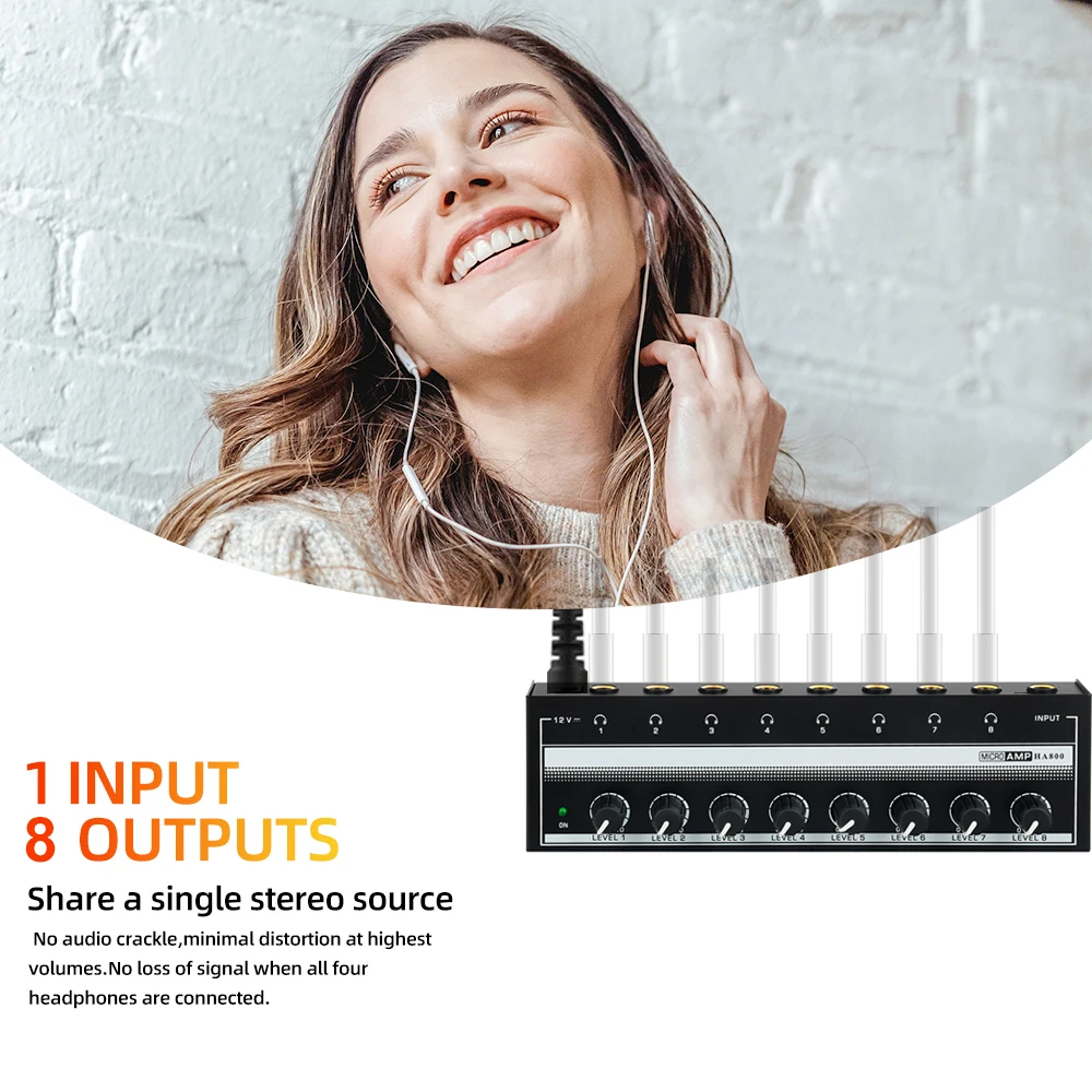 8 Channels Headphone Amplifier Mini Amplifier with Stereo/Mono Switch Profession