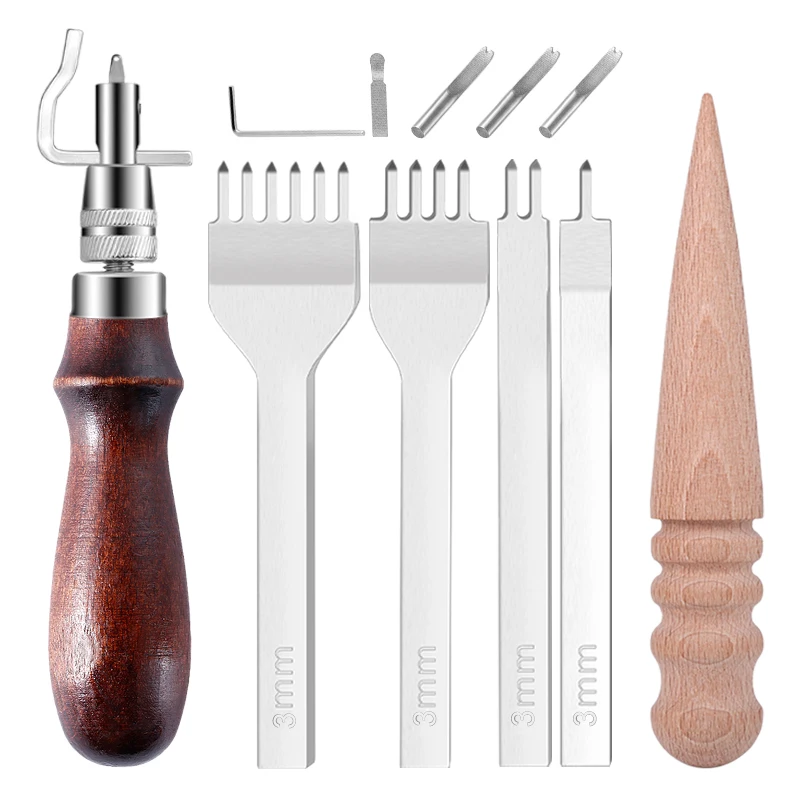 IMZAY Leather Tools Set Carving Working Stitching Tool Hole Punching Tools Round Leather Craft Tool Edge Polisher 6PCS