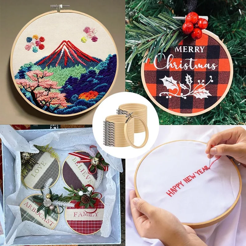 15PCS Bamboo Embroidery Hoops Set 2 Inch Embroidery Hoop Set Adjustable In Bulk For Needlework, Sewing And Crafts