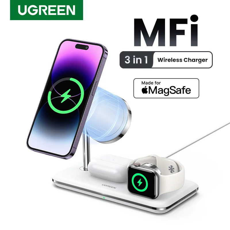 

UGREEN MFi for Magsafe 25W Wireless Charger Stand 15W 3-in-1 Charging Station For iPhone 15 14 Pro Max For Apple Watch AirPods