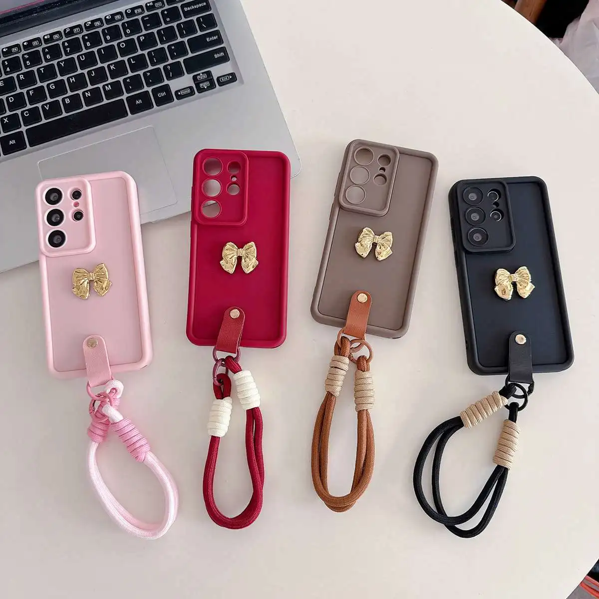 Elegant 3D Golden Bow Strap Lanyard Phone Case