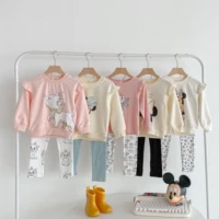 Disney Marie Cat Lovely Baby Girls Long Sleeve Two Piece Set Autumn Clothing Cartoon Sweatshirt + Leggings Kids Casual Outfits