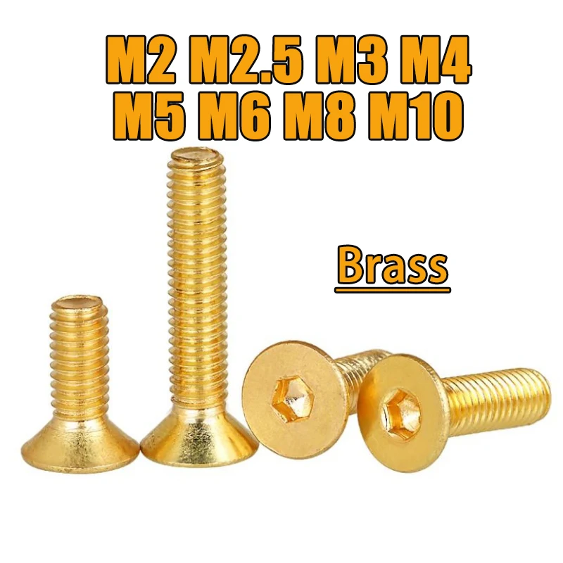 1-50pcs Pure Brass Flat Hexagon Socket countersunk Head Screws M2 M2.5 M3 M4 M5 M6 M8 M10 Hex Socket Machine Screw DIN7991 1-50pcs Pure Brass Flat Hexagon Socket countersunk Head Screws M2 M2.5 M3 M4 M5 M6 M8 M10 Hex Socket Machine Screw DIN7991