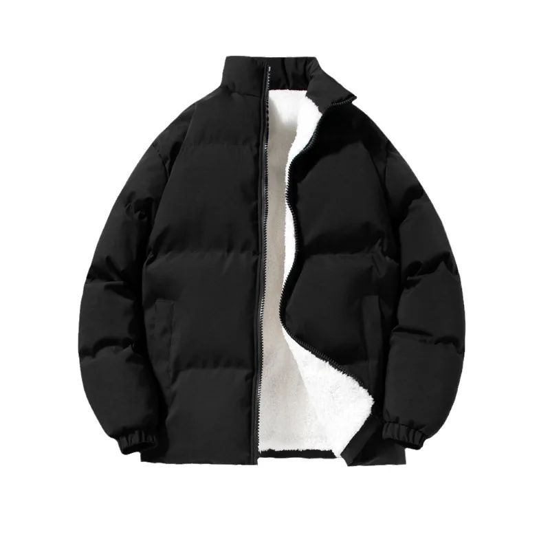 Autumn Winter Men's Plush Thickened Cardigan Cotton Jacket Fashion Solid Color Stand Up Collar Oversized Loose Warm Cotton Coat