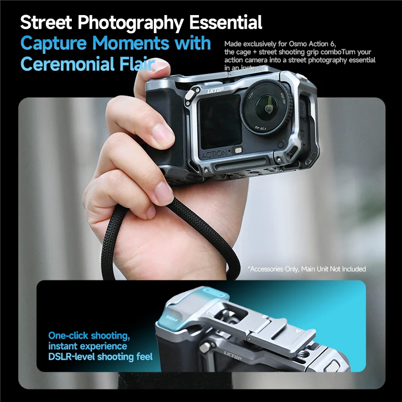 LKTOP 액션 6 스트리트 사진 촬영 핸들 키트 (DJI 오즈모 액션 6용) 다기능 확장 즉각적인 DSLR 변환