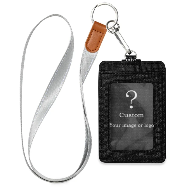 Personalized Leather ID Card Holder with Lanyard