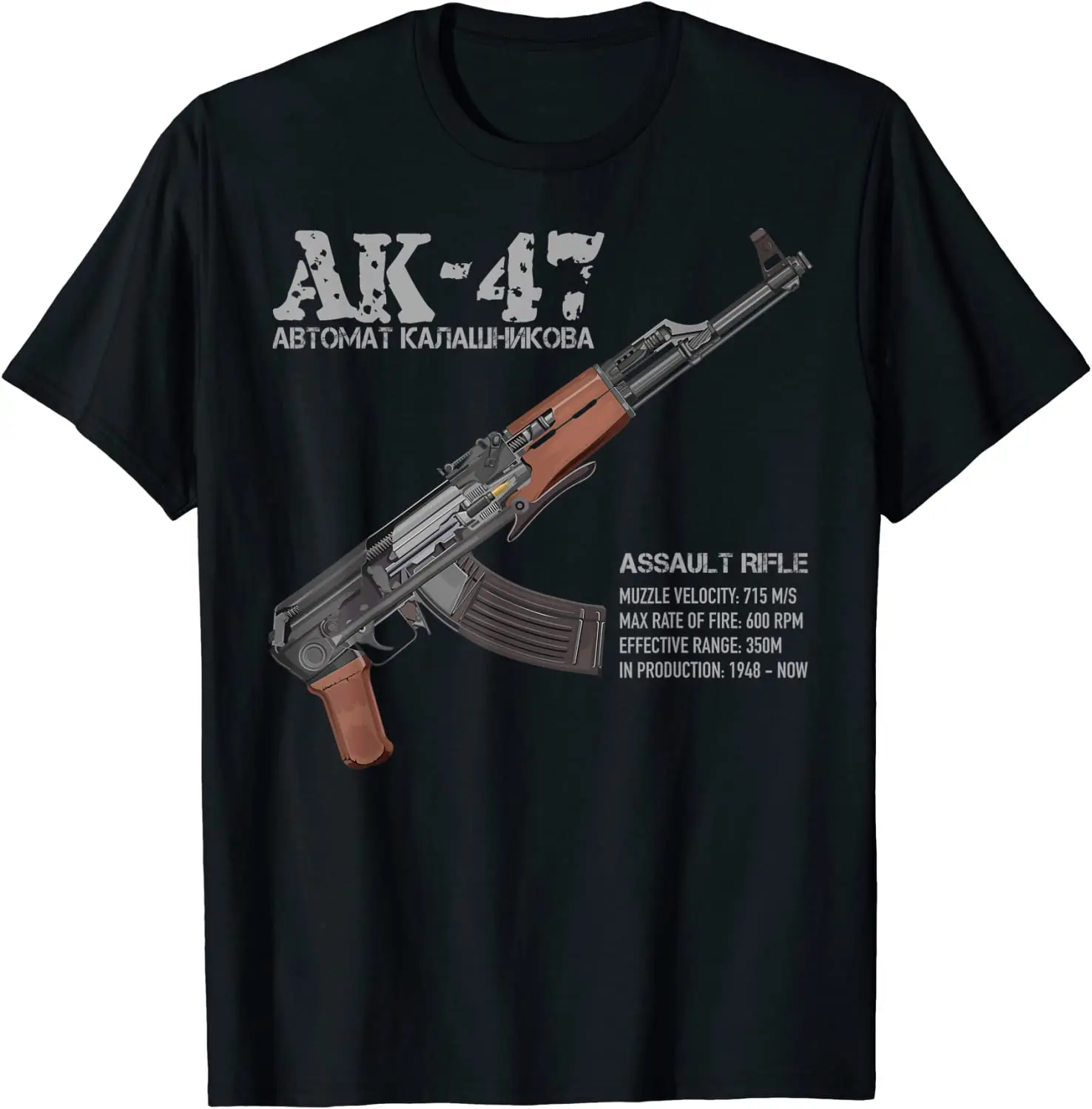 

Russian KalashnikovAK-47 Assault Rifle T Shirt 100% Cotton Short Sleeve O-Neck Casual T-shirts Loose Top New Size S-3XL