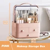 Large Capacity White/Pink Cosmetic Organizer with Transparent Drawers, Elegant Plastic Jewelry Storage Box for Desktop Vanity 5